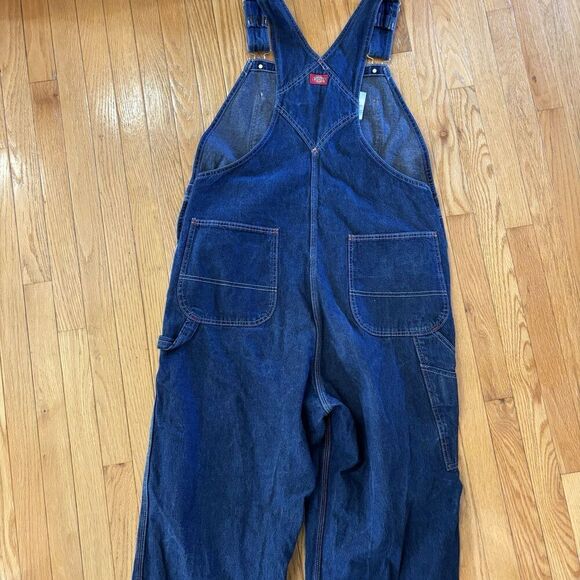 Dickies Jeans Denim Bib Overalls 36 X 34 Carpenter Dark Blue Work Button fly‎ - Picture 4 of 12